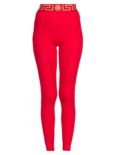 Shop Versace Women's Logo Stretch Leggings In Red