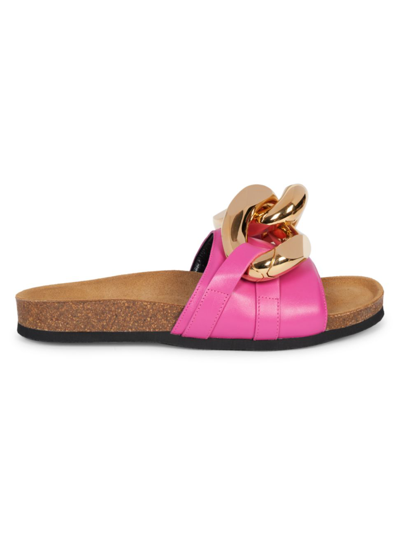 Shop Jw Anderson Women's Chain Leather Slides In Bright Pink