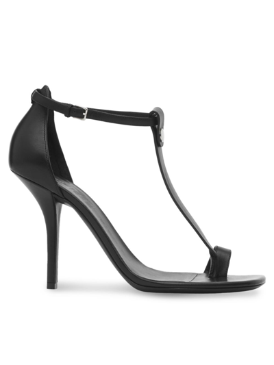 Shop Burberry Women's Stefanie One-toe Leather Ankle-strap Sandals In Black