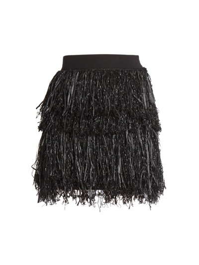 Shop Jw Anderson Tiered Fringe Wool Mini Skirt In Black