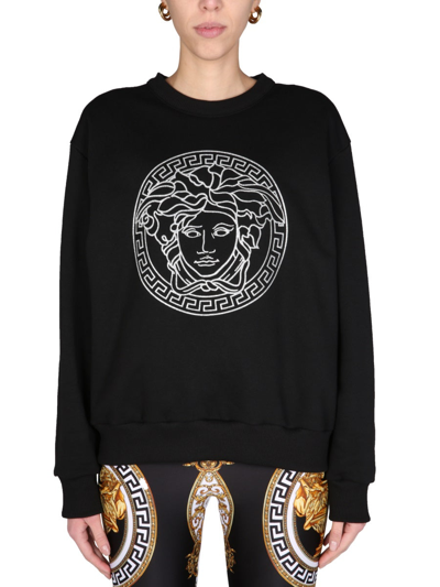 Shop Versace "medusa Crystal" Sweatshirt In Black