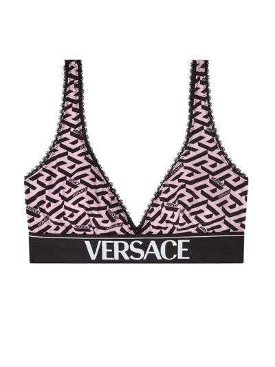 Shop Versace "the Greek" Print Bra In Pink