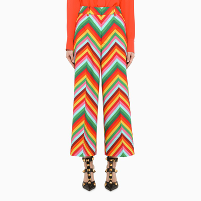 Shop Valentino Multicolour Geometric-motif Cropped Trousers In Multicolor