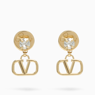 Shop Valentino Vlogo Earrings With Crystals In Yellow