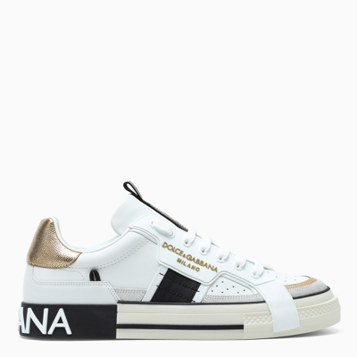 Dolce & Gabbana Custom Leather Sneakers With Metallic Inserts In Multi