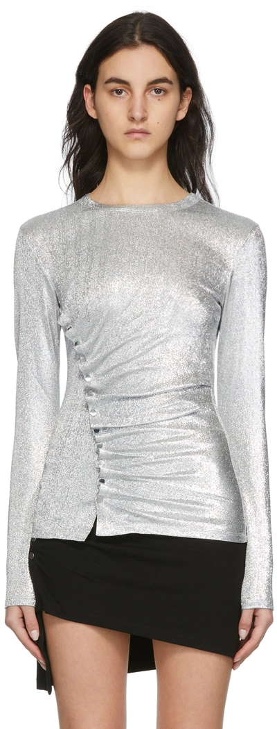 Shop Rabanne Silver Lurex Jersey Draped T-shirt In P040 Silver
