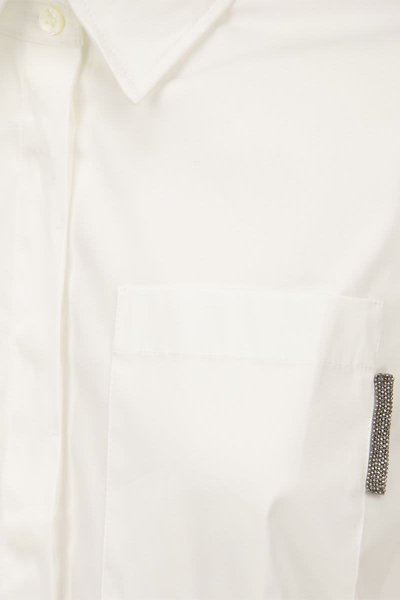 Shop Brunello Cucinelli Stretch Cotton Poplin Shirt With "shiny Tab" In White