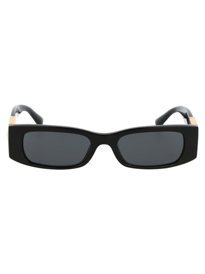 Valentino Black Thin Rectangular Sunglasses In Black