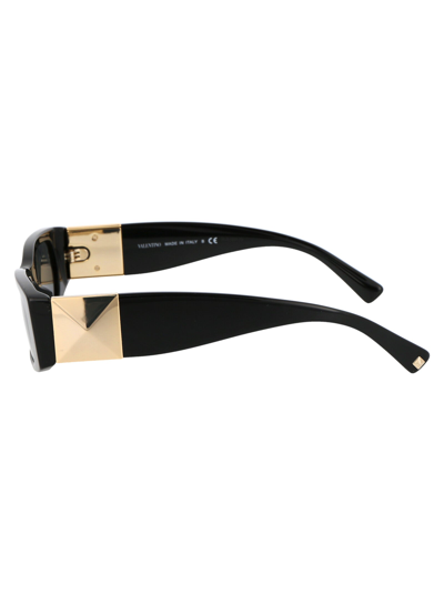 Valentino Black Thin Rectangular Sunglasses In Black