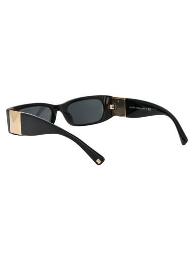 Valentino Black Thin Rectangular Sunglasses In Black