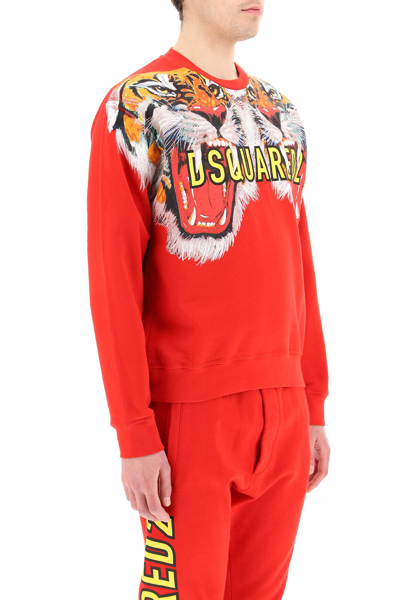 Shop Dsquared2 Double Tiger Print Sweatshirt In Red