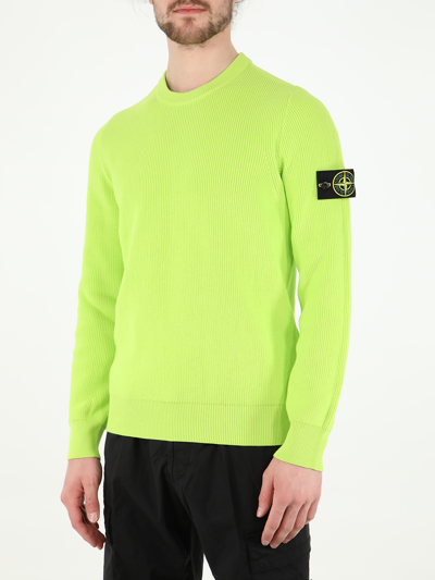 Shop Stone Island Lime Cotton Jumper In Yellow