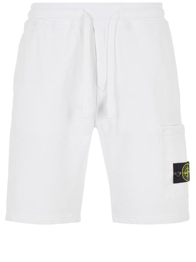 Shop Stone Island White Fleece Bermuda Shorts