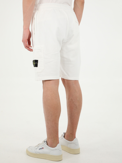 Shop Stone Island White Fleece Bermuda Shorts