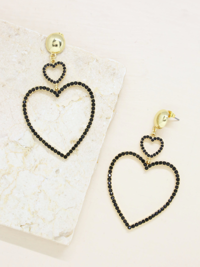 Shop Ettika Double Black Crystal Heart 18k Gold Plated Earrings