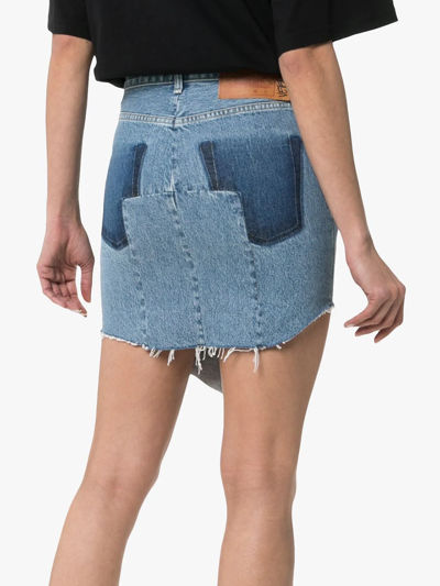 Shop Vetements High-waisted Asymmetric Denim Skirt In Blue