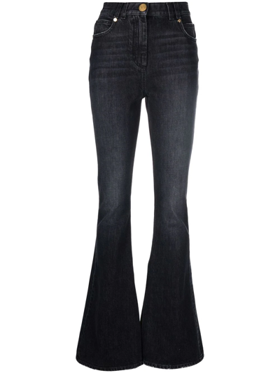 Shop Balmain High-rise Bootcut Jeans In Black