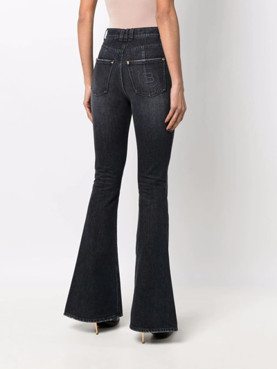 Shop Balmain High-rise Bootcut Jeans In Black