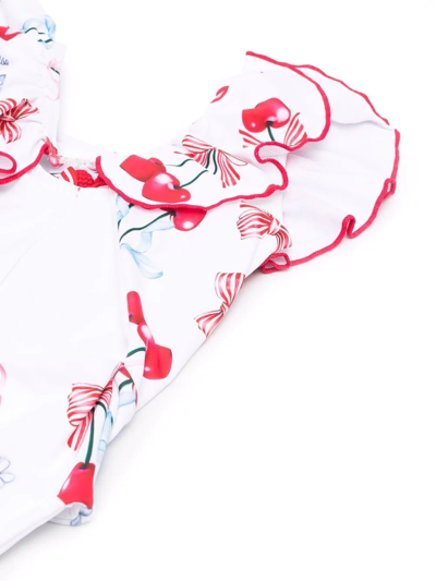 Shop Monnalisa Ruffled Cherry-print Swimsuit In White