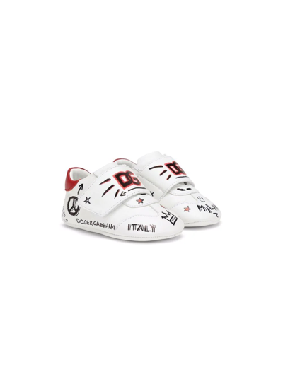 Shop Dolce & Gabbana Graffiti-print Leather Sneakers In White