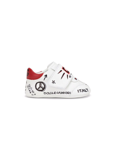 Shop Dolce & Gabbana Graffiti-print Leather Sneakers In White