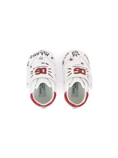 Shop Dolce & Gabbana Graffiti-print Leather Sneakers In White