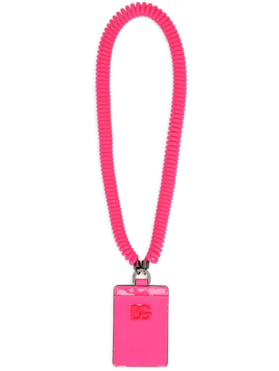 Shop Dolce & Gabbana Leather Cardholder On Strap In Pink
