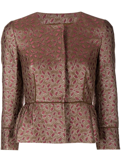 Pre-owned Valentino 2000s Brocade Pattern Jacket In Brown
