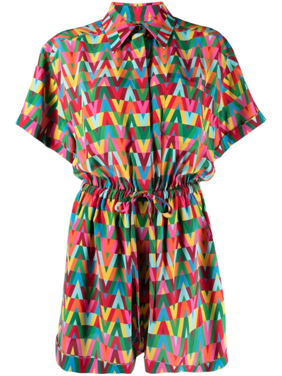 Valentino Optical Print Playsuit In Green