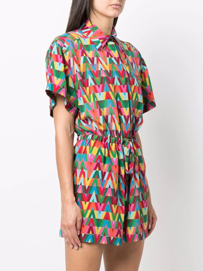 Valentino Optical Print Playsuit In Green