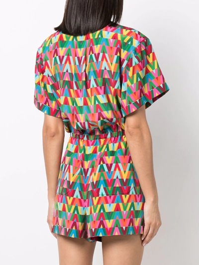 Valentino Optical Print Playsuit In Green