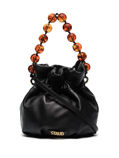 Shop Staud Grace Resin-handle Leather Pouch In Black
