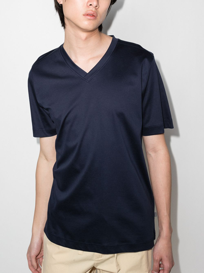 Shop Zimmerli V-neck Cotton T-shirt In Blue