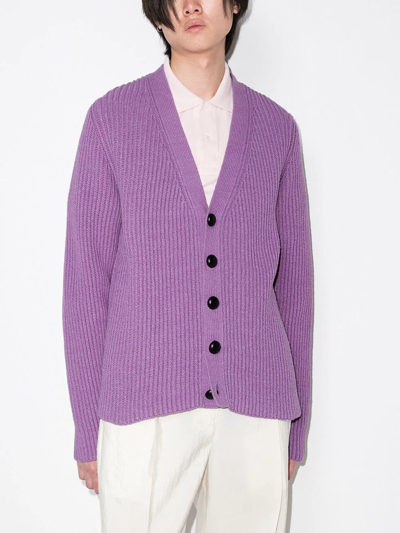 Shop Jil Sander Oversized Rib-knit Cardigan In Purple
