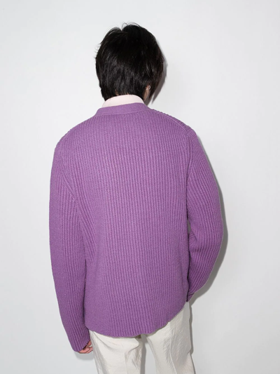Shop Jil Sander Oversized Rib-knit Cardigan In Purple