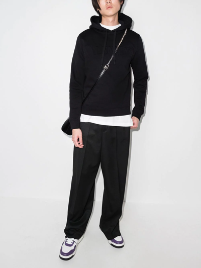 Shop Valentino Embossed-logo Drawstring Hoodie In Black