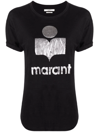 Shop Isabel Marant Étoile Logo-print Linen T-shirt In Black