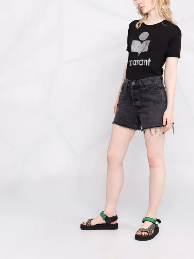 Shop Isabel Marant Étoile Logo-print Linen T-shirt In Black