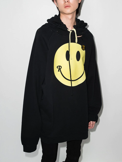 Raf Simons Black Smiley Edition 50th Anniversary Print Hoodie In Black