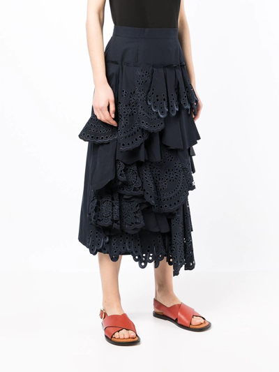 Shop Biyan Floral-lace Scallop-detail Layered Skirt In Blue