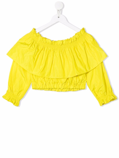 Shop Msgm Off-shoulder Cropped Blouse In Yellow