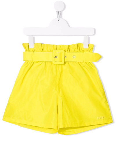 Shop Msgm Belted Wide-leg Shorts In Yellow