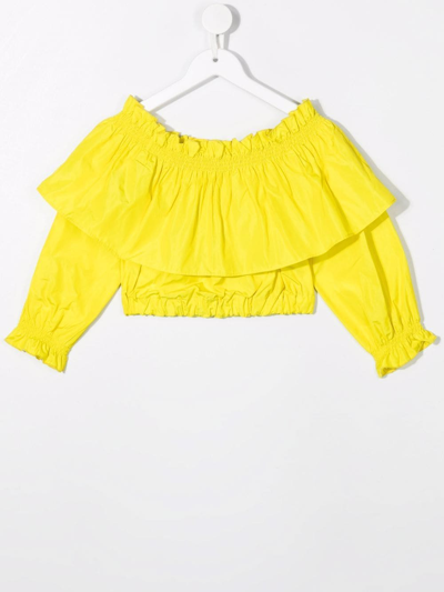 Shop Msgm Off-shoulder Cropped Blouse In Yellow