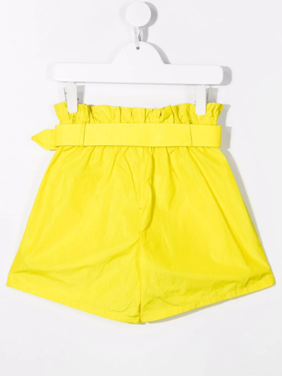 Shop Msgm Belted Wide-leg Shorts In Yellow