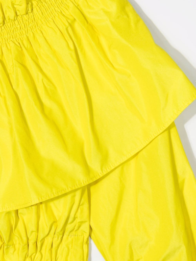 Shop Msgm Off-shoulder Cropped Blouse In Yellow