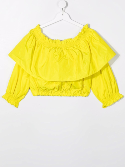 Shop Msgm Teen Off-shoulder Cropped Blouse In Yellow