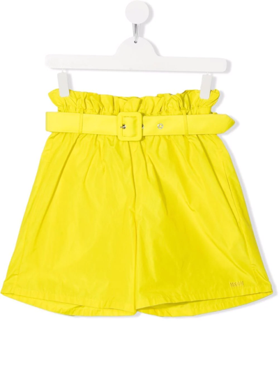 Shop Msgm Teen Belted Wide-leg Shorts In Yellow