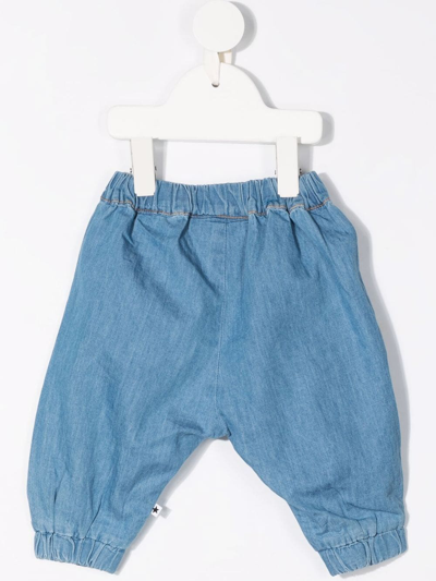 Shop Molo Sophia Ruffle-embellished Organic Cotton Jeans In Blue
