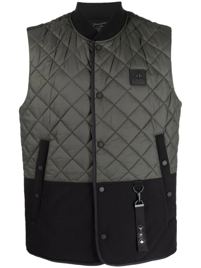 Shop Moose Knuckles Logo-plaque Padded Sleeveless Gilet In Green