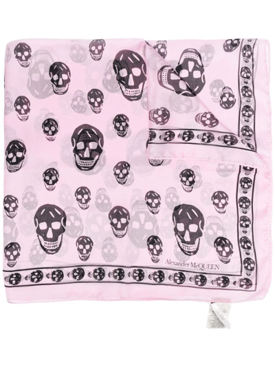 Shop Alexander Mcqueen Skull-print Silk Scarf In Pink